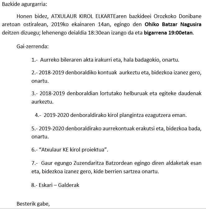 Convocatoria Junta eus